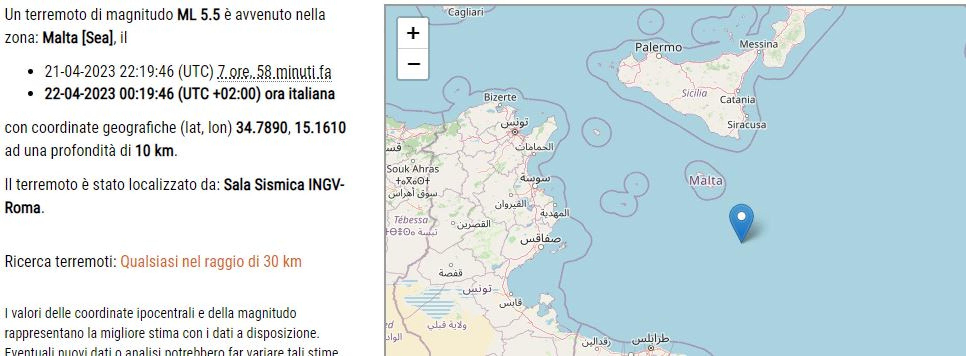 La Sicilia Orientale Trema Ancora Con Una Scossa 5.5 Al Largo Di Malta ...