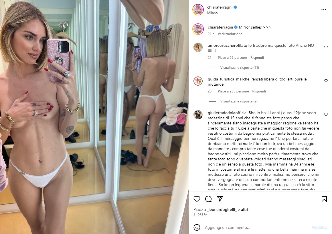 Chiara Ferragni e quella foto molto osé, stavolta i follower non  gradiscono: «Ma che esempio dai?» - La Sicilia