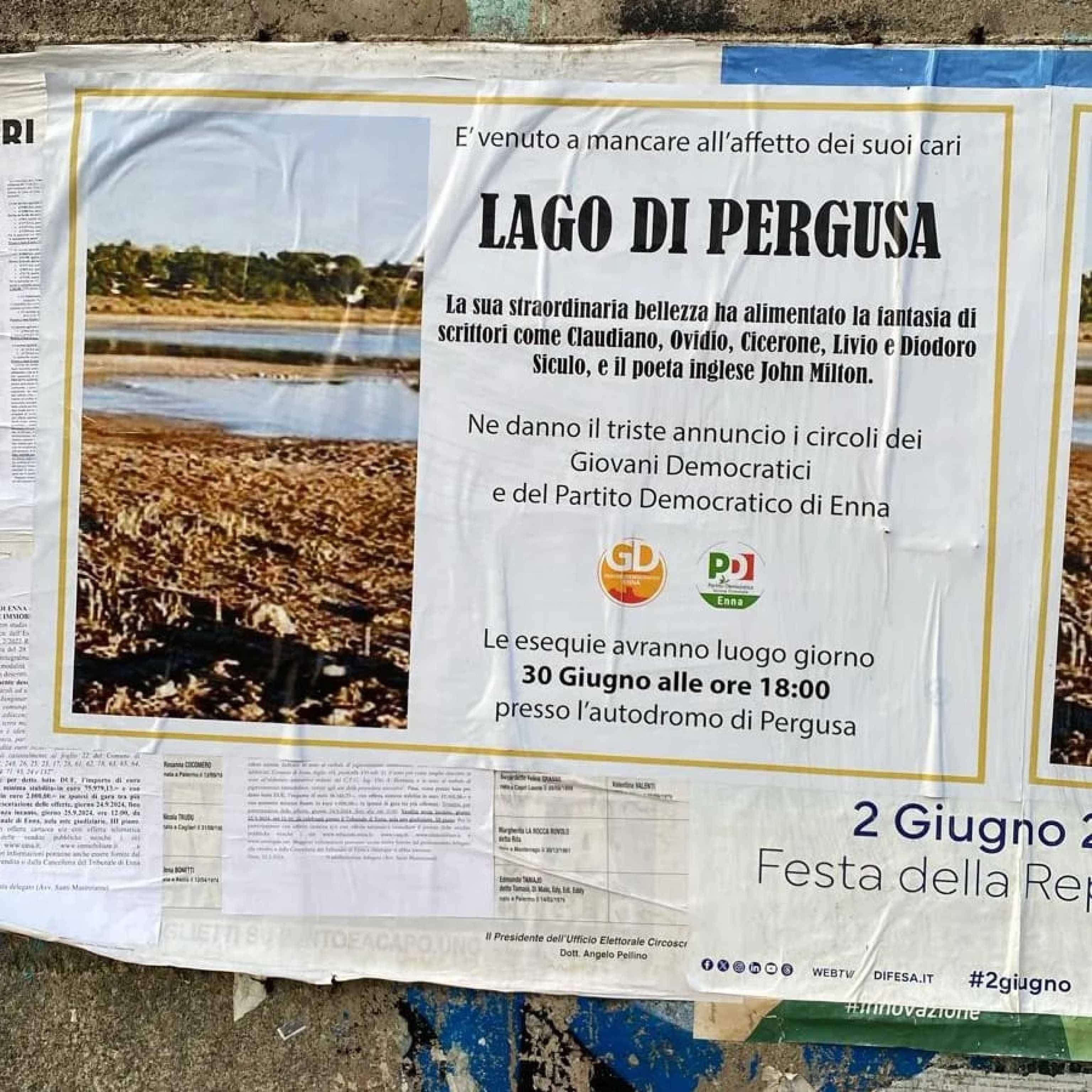 Siccità, si celebrano i “funerali” del Lago di Pergusa. E un video del 1962  ricorda quanto era bello - La Sicilia